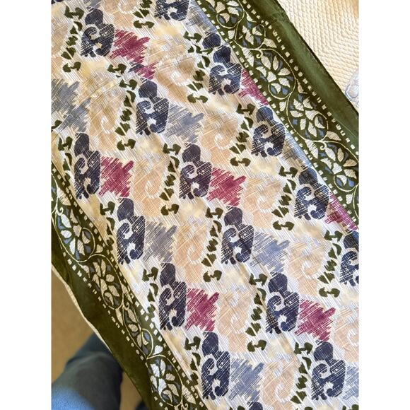 J Jill Lightweight Infinity Scarf Boho Abstract Print Olive Green Blue Beige OS - Picture 7 of 7